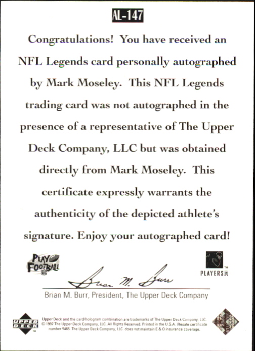 1997 Upper Deck Legends Autographs #AL147 Mark Moseley