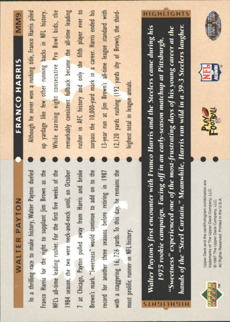 1997 Upper Deck Legends Marquee Matchups #MM9 Franco Harris/Walter Payton back image