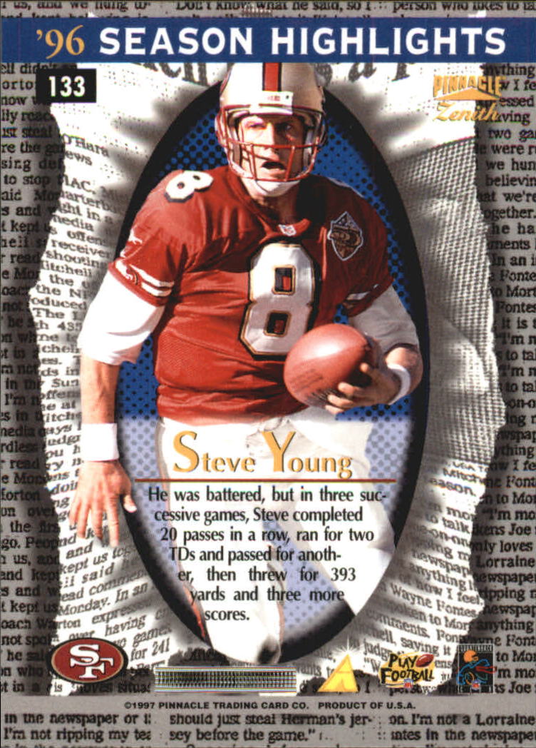 1997 Zenith Artist's Proofs #133 Steve Young SH back image