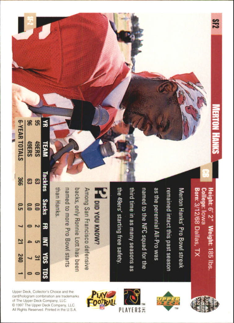 1996 Upper Deck Merton Hanks Autographed Card San Francisco 49ers