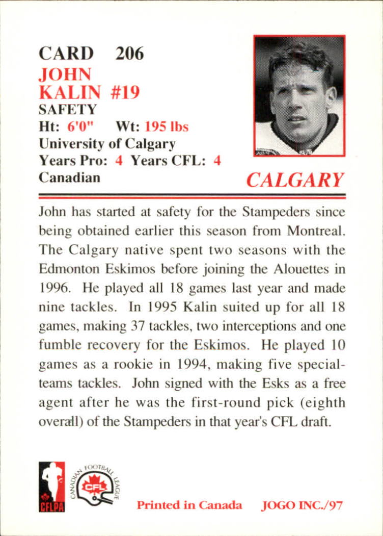 1997 JOGO #206 John Kalin back image