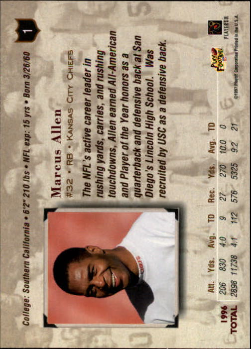 1997 Absolute #1 Marcus Allen back image