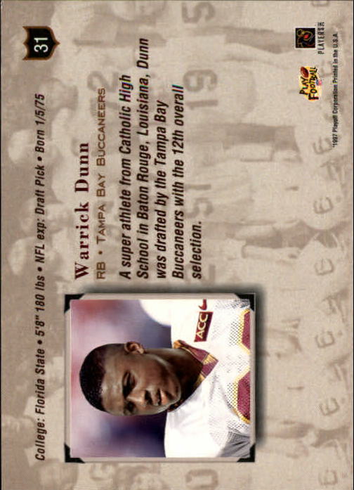 1997 Absolute #31 Warrick Dunn RC back image