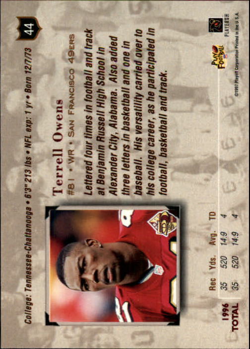 1997 Absolute #44 Terrell Owens back image