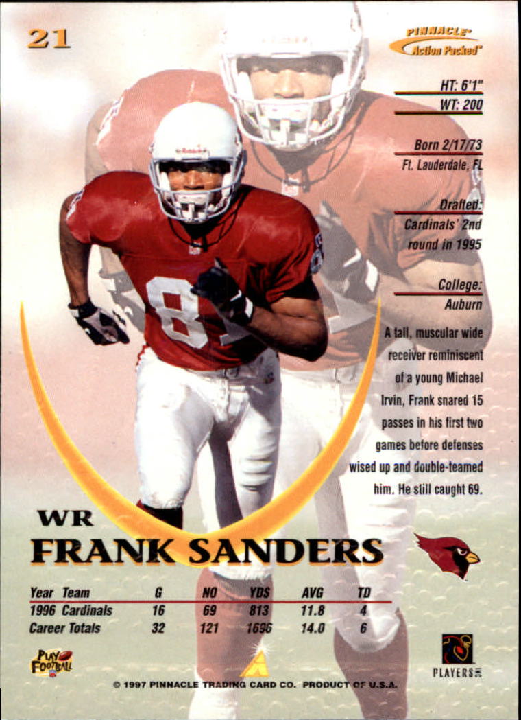 1997 Action Packed #21 Frank Sanders back image