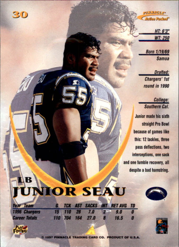 1997 Action Packed #30 Junior Seau back image