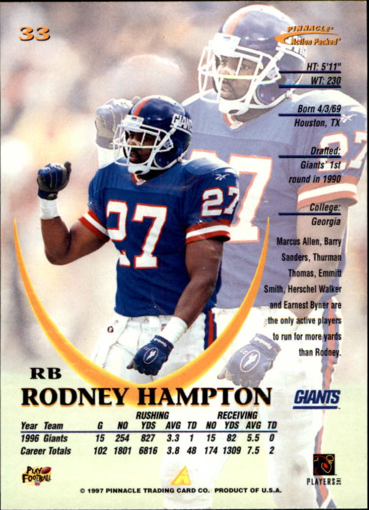1997 Action Packed #33 Rodney Hampton back image