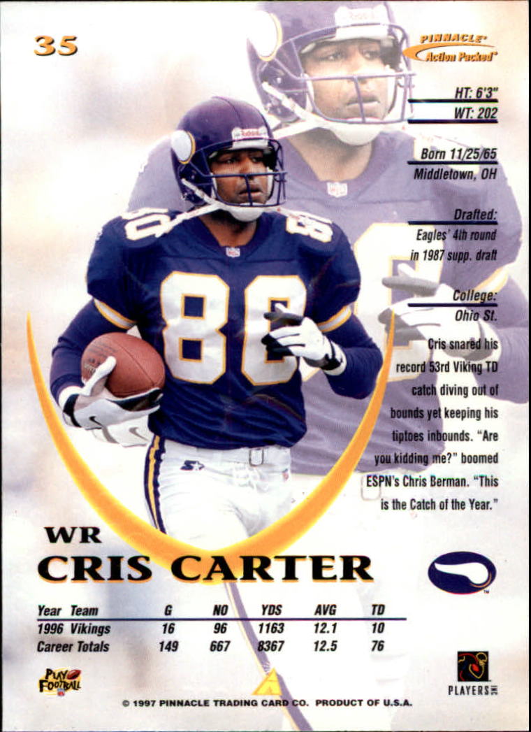 1997 Action Packed #35 Cris Carter back image