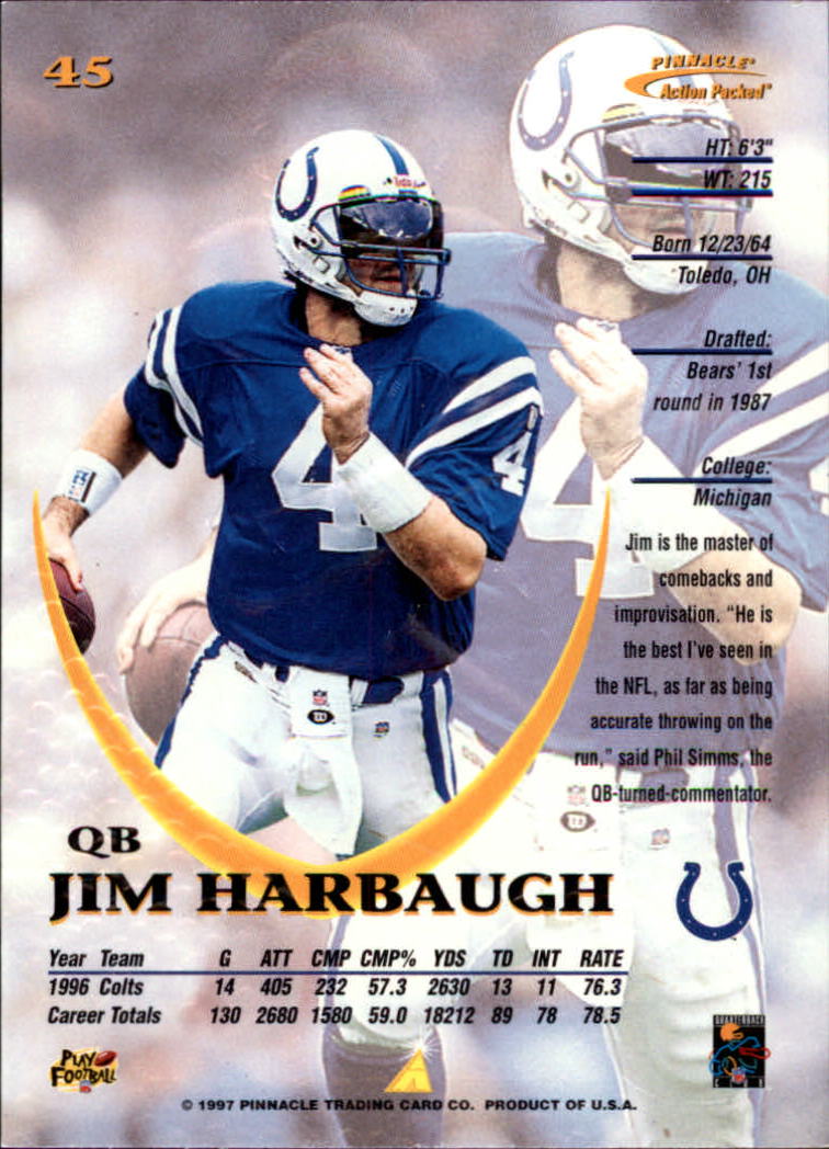 1997 Action Packed #45 Jim Harbaugh back image