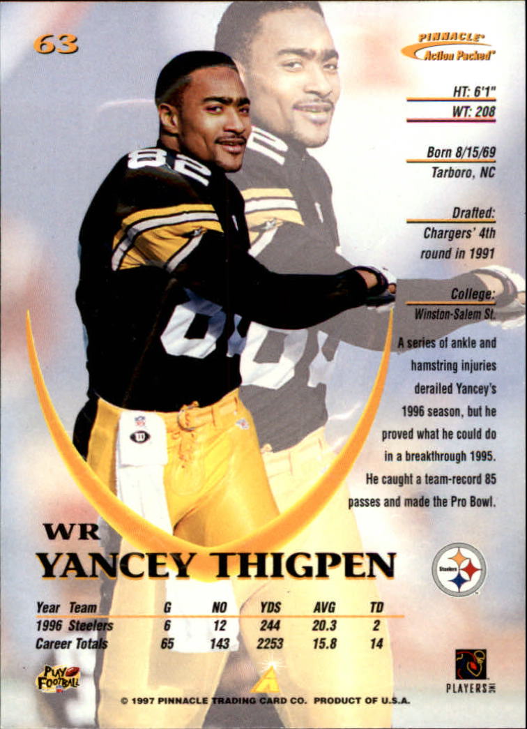 1997 Action Packed #63 Yancey Thigpen back image