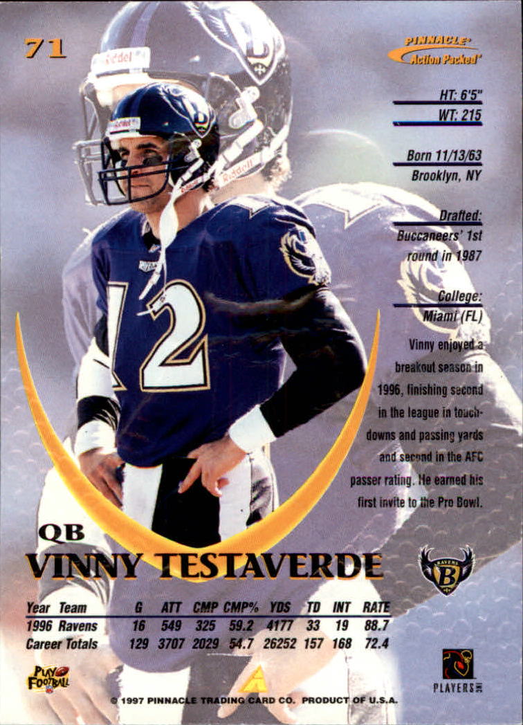 1997 Action Packed #71 Vinny Testaverde back image