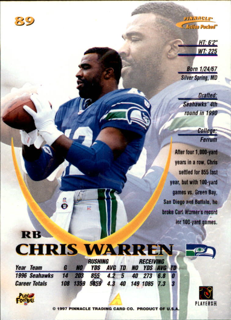 1997 Action Packed #89 Chris Warren back image