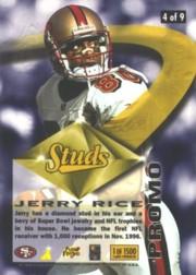 1997 Action Packed Studs #P4 Jerry Rice Promo/Studs Card back image