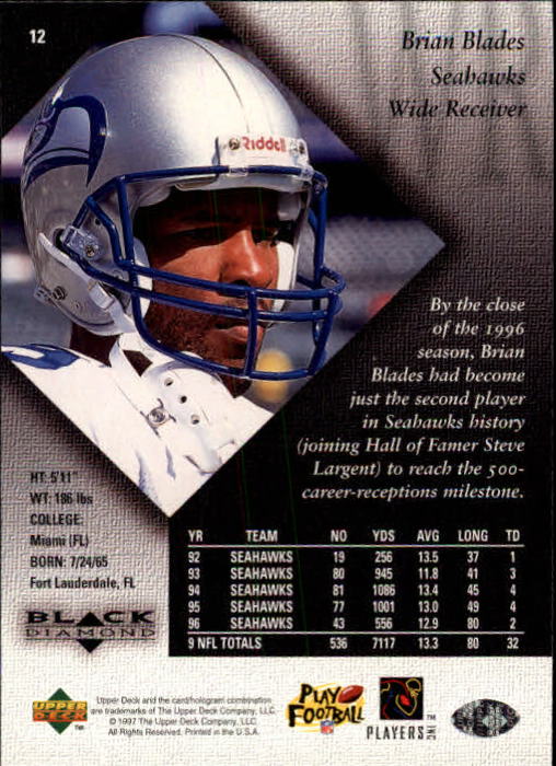 1997 Black Diamond #12 Brian Blades back image