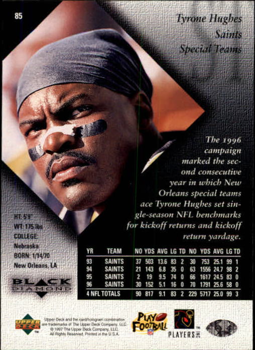1997 Black Diamond #85 Tyrone Hughes back image
