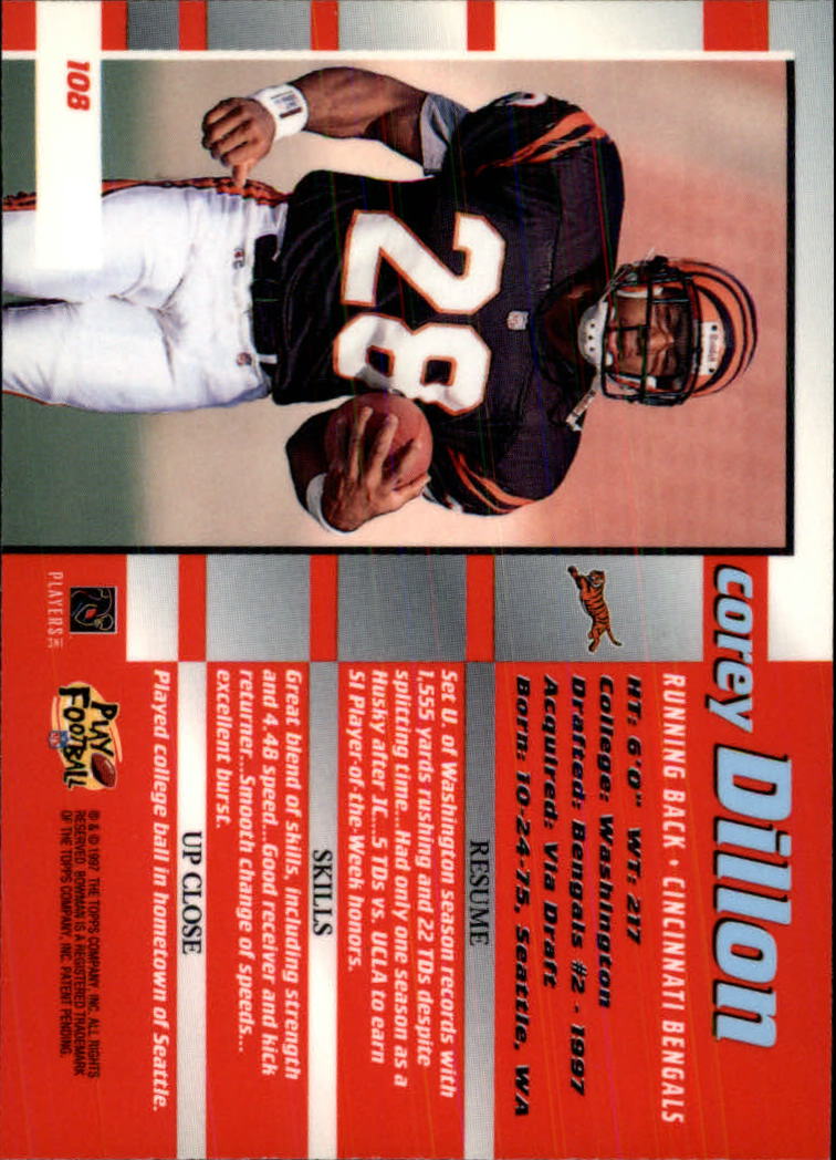 1997 Bowman's Best #108 Corey Dillon RC back image