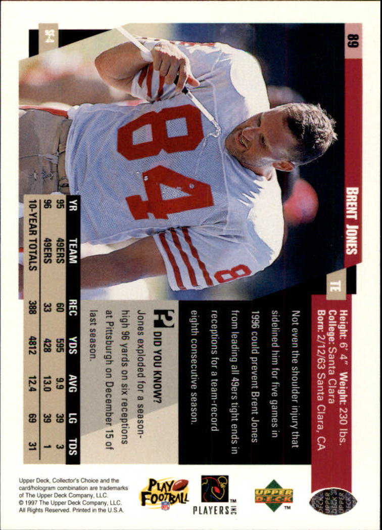 1997 Collector's Choice #89 Brent Jones back image