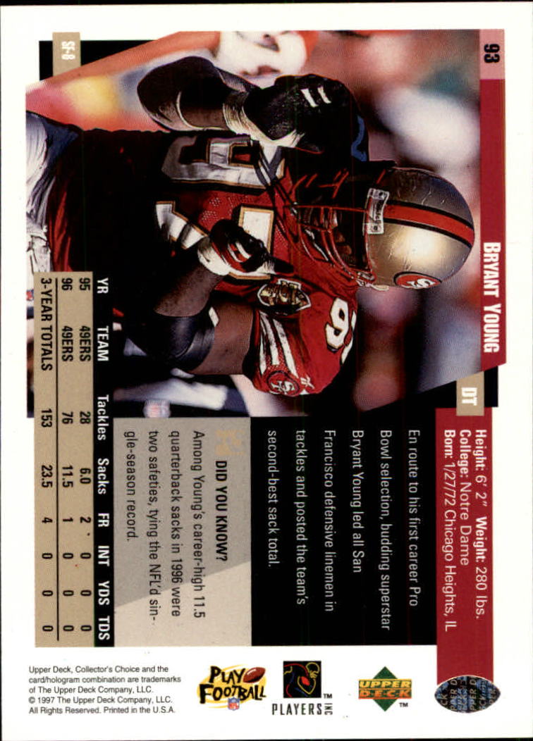 1997 Collector's Choice #93 Bryant Young back image