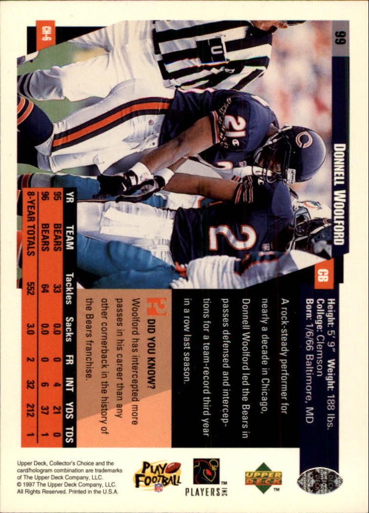 1997 Collector's Choice #99 Donnell Woolford back image