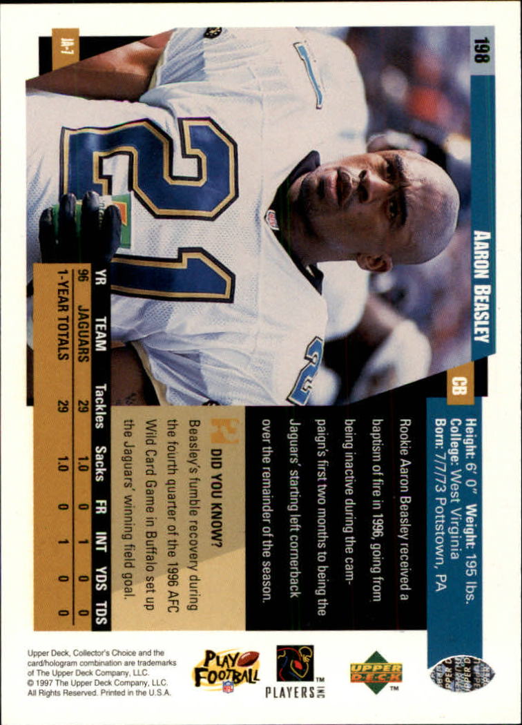 1997 Collector's Choice #198 Aaron Beasley RC back image