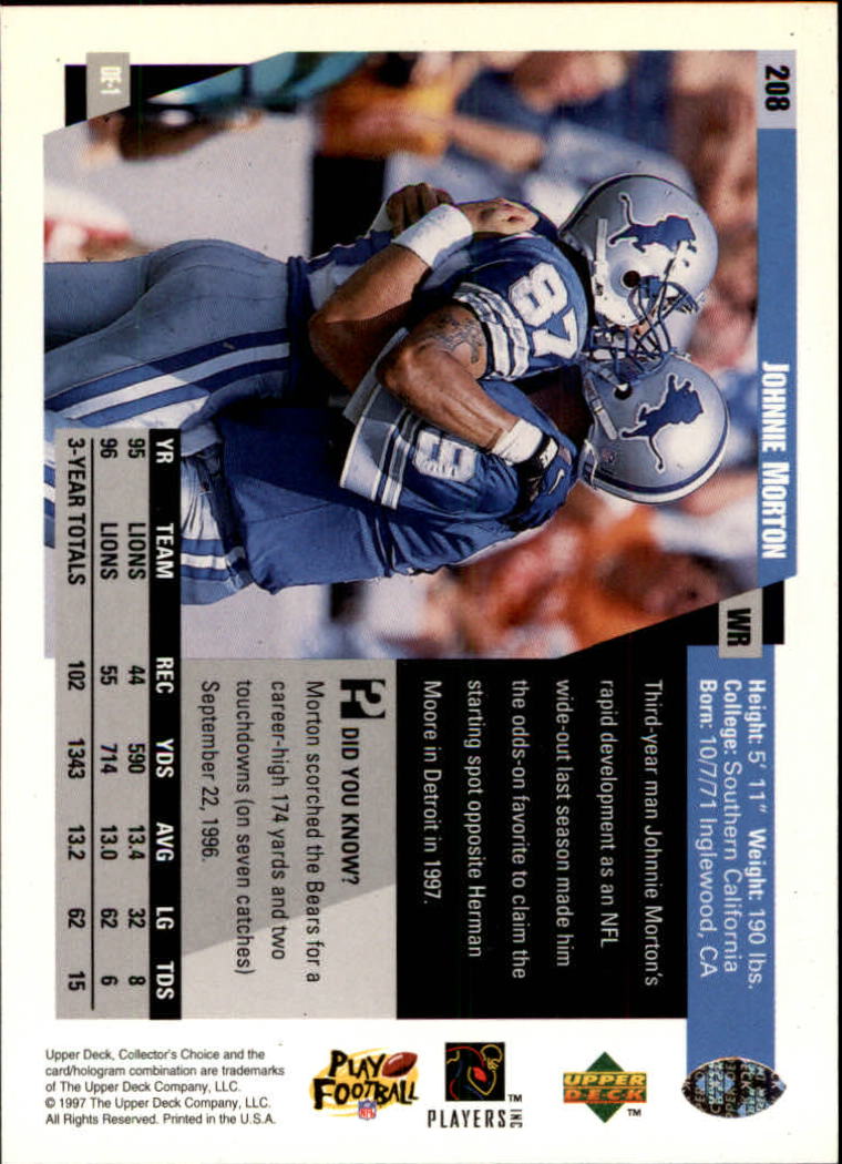 1997 Collector's Choice #208 Johnnie Morton back image