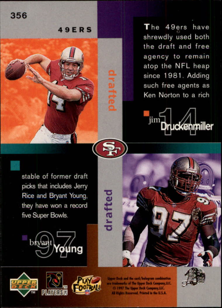 1997 Collector's Choice #356 49ers BB/Jerry Rice/Steve Young/Ken Norton/Jim Druckenmiller/Bryant Young back image