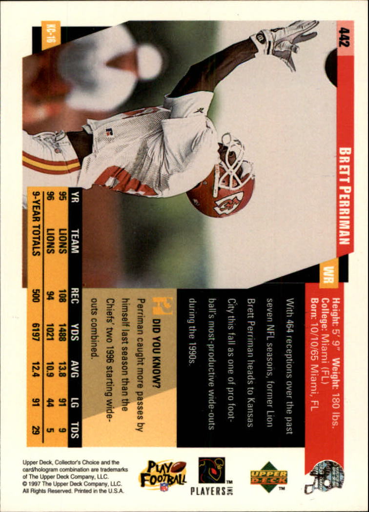 1997 Collector's Choice #442 Brett Perriman back image