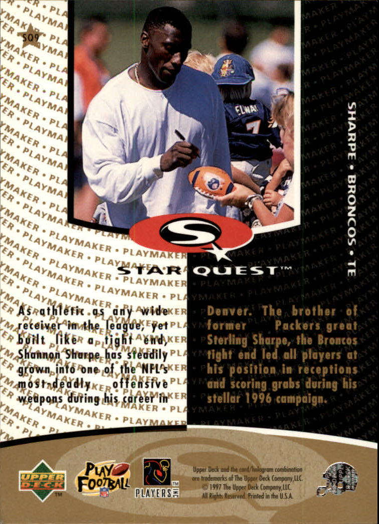 1997 Collector's Choice Star Quest #SQ9 Shannon Sharpe back image
