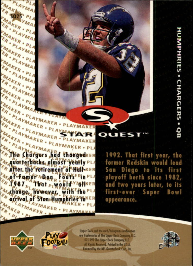 1997 Collector's Choice Star Quest #SQ25 Stan Humphries back image