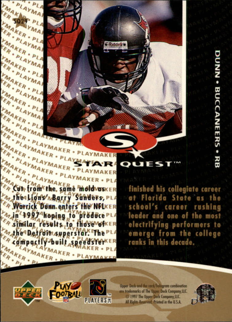 1997 Collector's Choice Star Quest #SQ29 Warrick Dunn back image