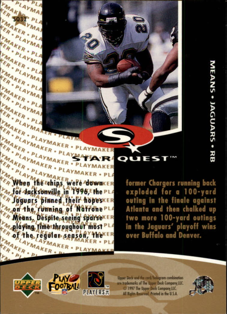 1997 Collector's Choice Star Quest #SQ32 Natrone Means back image
