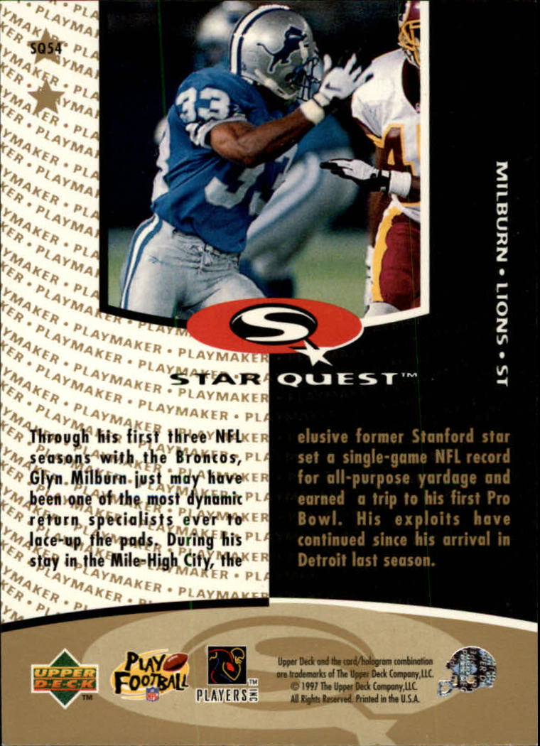 1997 Collector's Choice Star Quest #SQ54 Glyn Milburn back image