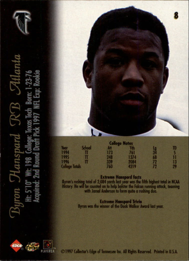 1997 Collector's Edge Extreme #8 Byron Hanspard RC back image