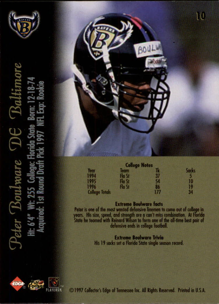 1997 Collector's Edge Extreme #10 Peter Boulware RC back image