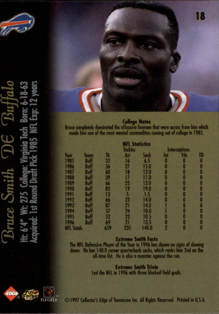 1997 Collector's Edge Extreme #18 Bruce Smith back image