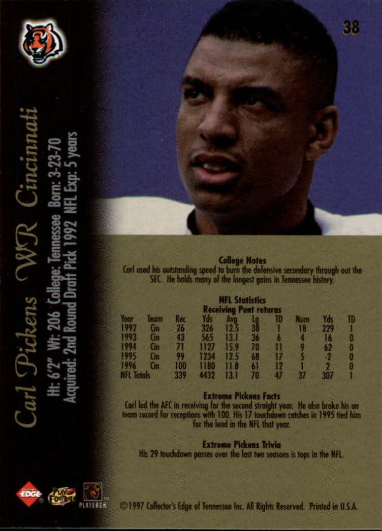 1997 Collector's Edge Extreme #38 Carl Pickens back image