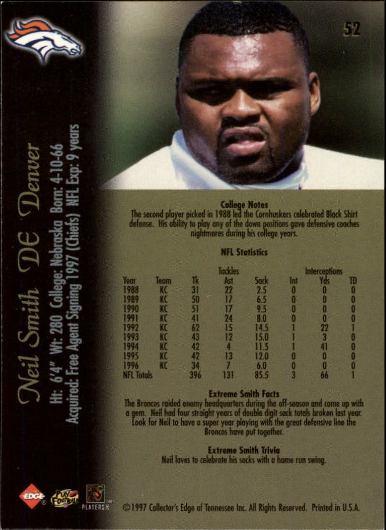 1997 Collector's Edge Extreme #52 Neil Smith back image