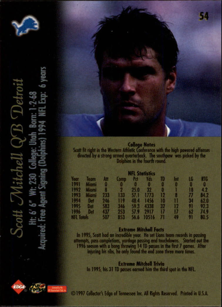 1997 Collector's Edge Extreme #54 Scott Mitchell back image