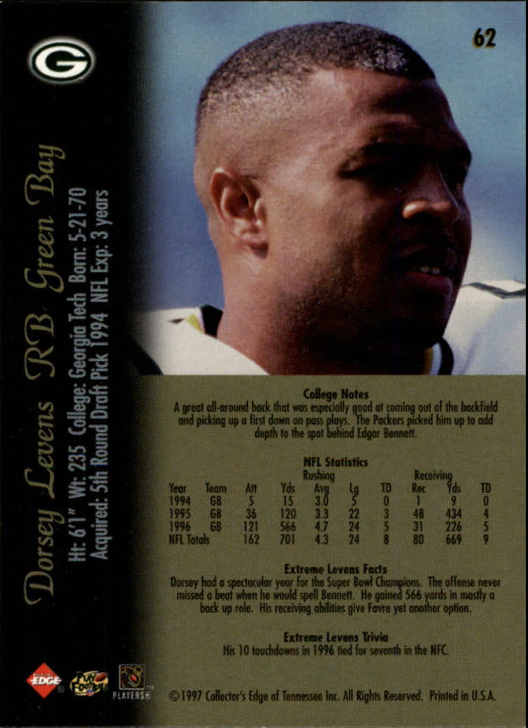 1997 Collector's Edge Extreme #62 Dorsey Levens back image
