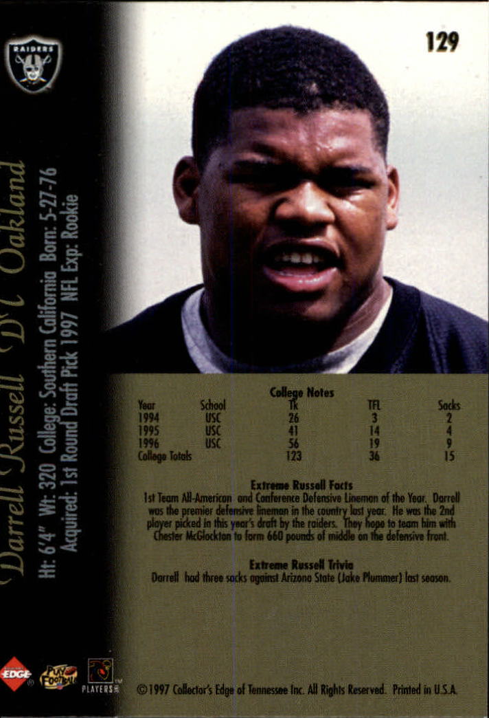 1997 Collector's Edge Extreme #129 Darrell Russell RC back image