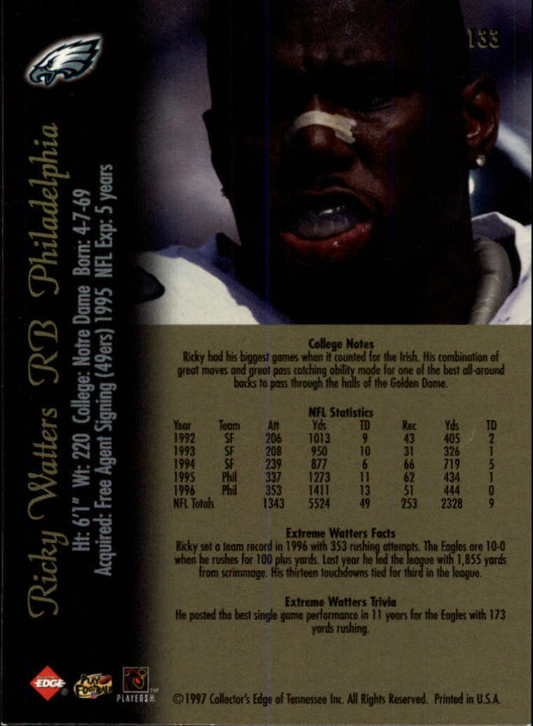 1997 Collector's Edge Extreme #133 Ricky Watters back image