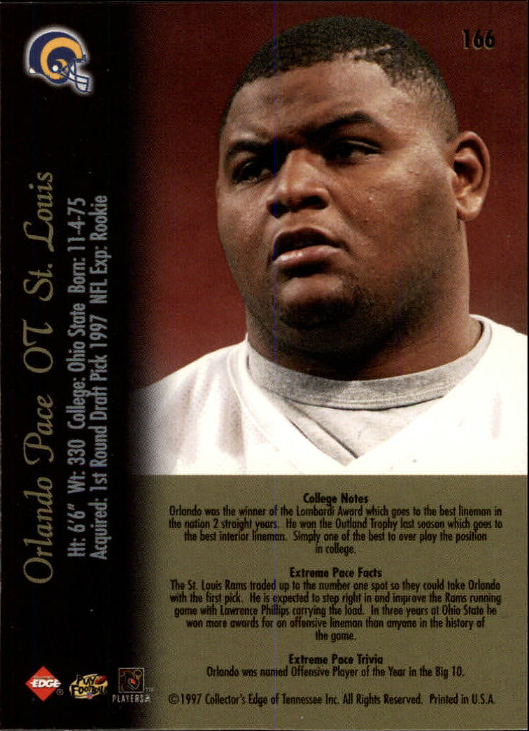 1997 Collector's Edge Extreme #166 Orlando Pace RC back image
