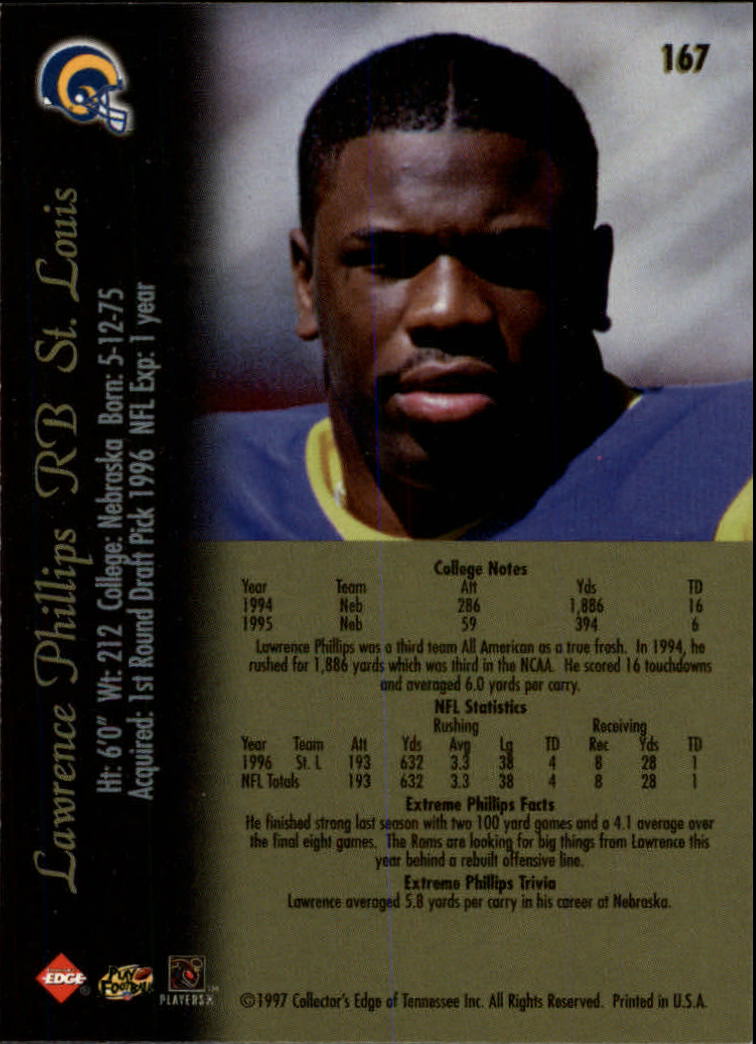1997 Collector's Edge Extreme #167 Lawrence Phillips back image