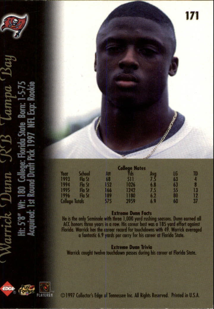 1997 Collector's Edge Extreme #171 Warrick Dunn RC back image