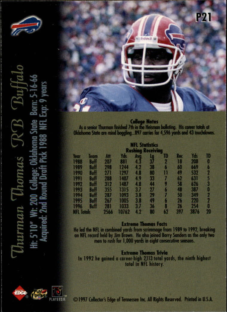 1997 Collector's Edge Extreme Foil #P21 Thurman Thomas back image