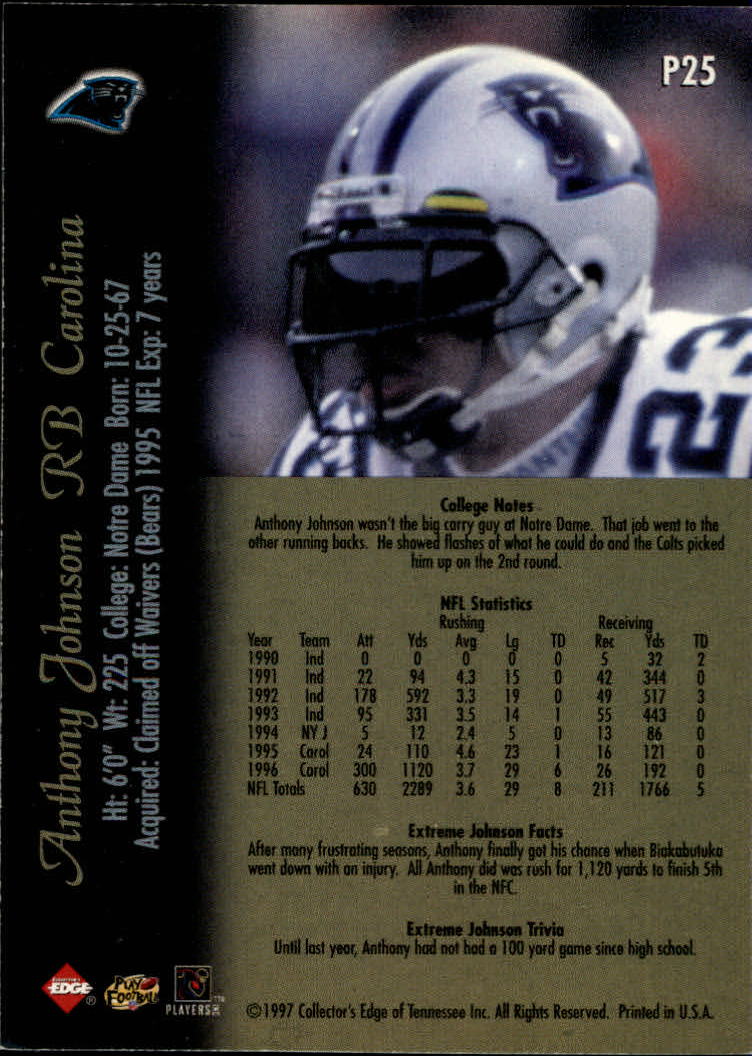 1997 Collector's Edge Extreme Foil #P25 Anthony Johnson back image