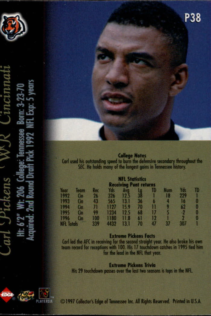 1997 Collector's Edge Extreme Foil #P38 Carl Pickens G back image