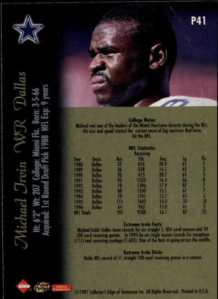 1997 Collector's Edge Extreme Foil #P41 Michael Irvin back image