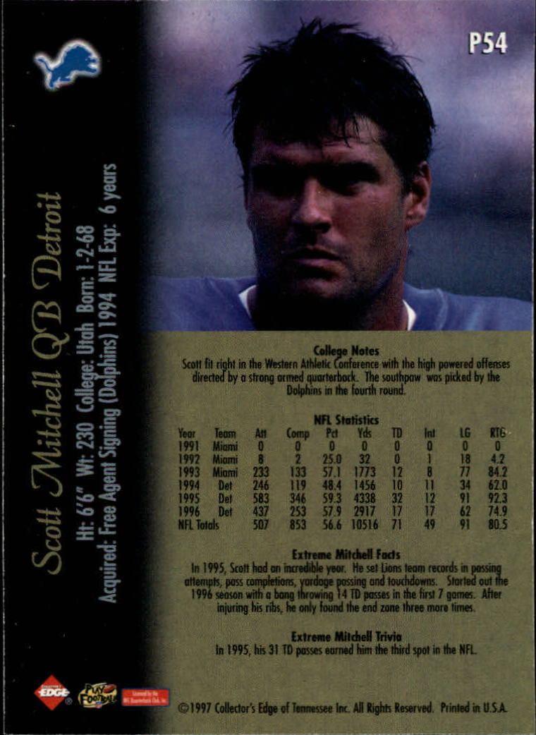 1997 Collector's Edge Extreme Foil #P54 Scott Mitchell back image