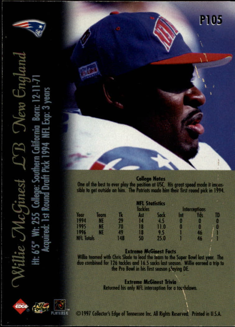 1997 Collector's Edge Extreme Foil #P105 Willie McGinest back image
